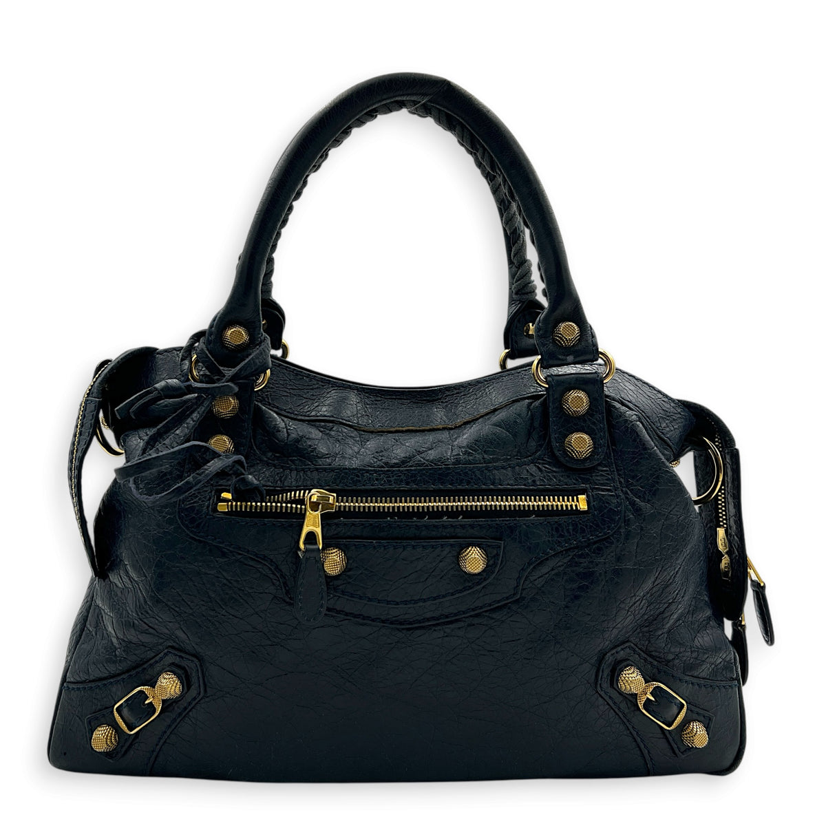 Town Blue Top Handle Bag in Calfskin, Gold hardware