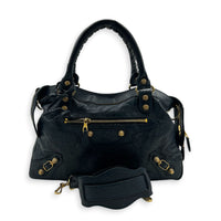 Town Blue Top Handle Bag in Calfskin, Gold hardware