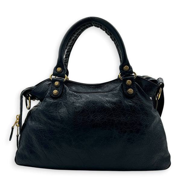Town Blue Top Handle Bag in Calfskin, Gold hardware