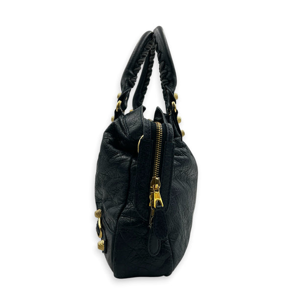 Town Blue Top Handle Bag in Calfskin, Gold hardware