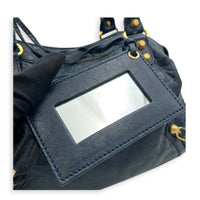 Town Blue Top Handle Bag in Calfskin, Gold hardware
