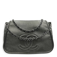Timeless CC Grey Shoulder Bag in Caviar Leather, Silver hardware