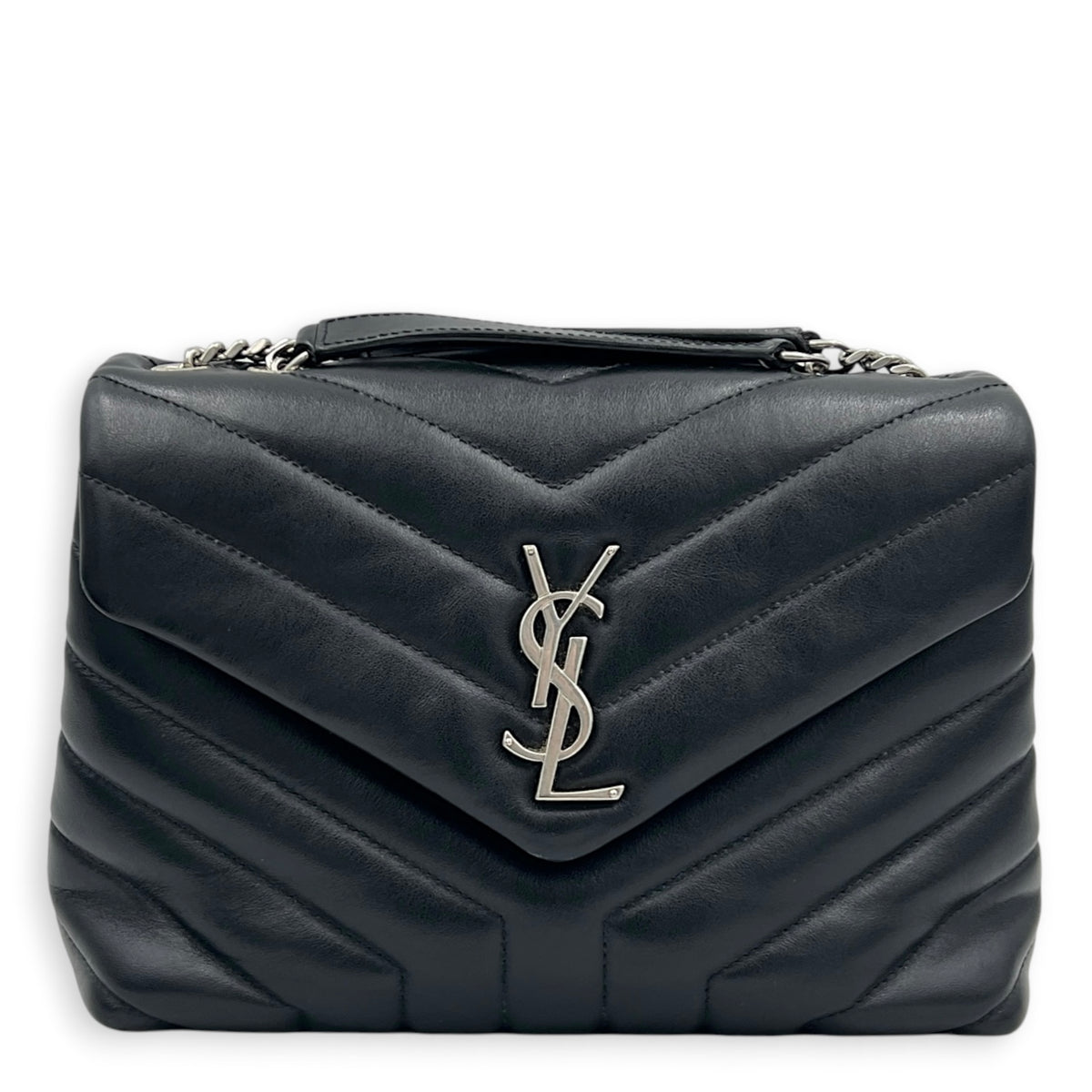 Loulou Shoulder Bag Black in Calfskin, Silver hardware