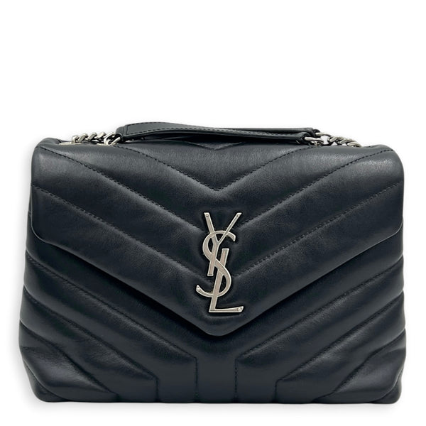 Loulou Shoulder Bag Black in Calfskin, Silver hardware