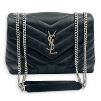 Loulou Shoulder Bag Black in Calfskin, Silver hardware