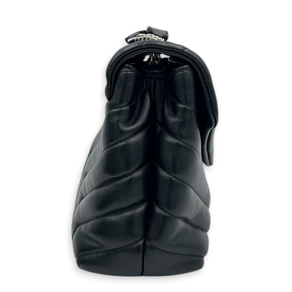 Loulou Shoulder Bag Black in Calfskin, Silver hardware