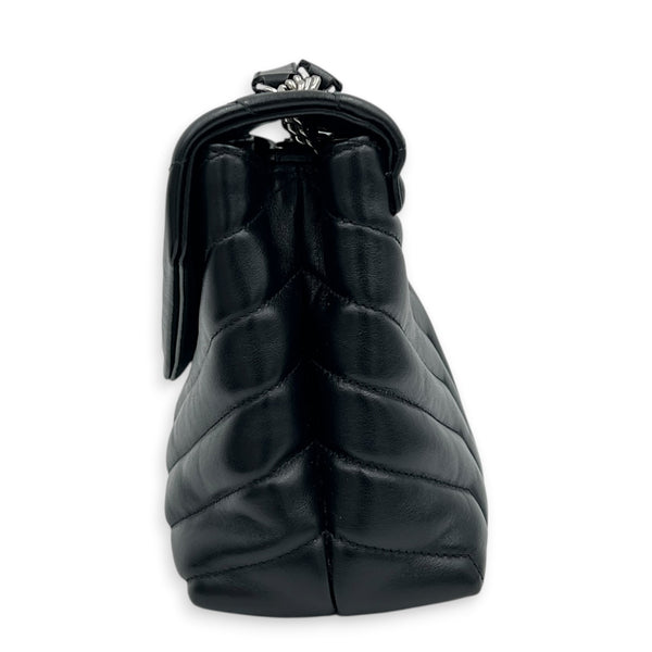Loulou Shoulder Bag Black in Calfskin, Silver hardware