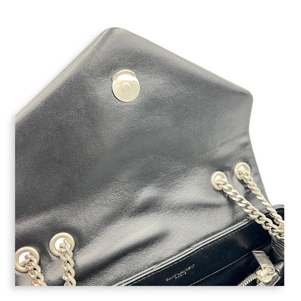 Loulou Shoulder Bag Black in Calfskin, Silver hardware