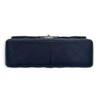 Classic Double Flap Shoulder Bag Jumbo Blue in Caviar Leather, Light Gold hardware