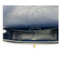 Classic Double Flap Shoulder Bag Jumbo Blue in Caviar Leather, Light Gold hardware