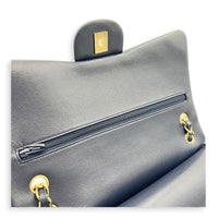 Classic Double Flap Shoulder Bag Jumbo Blue in Caviar Leather, Light Gold hardware
