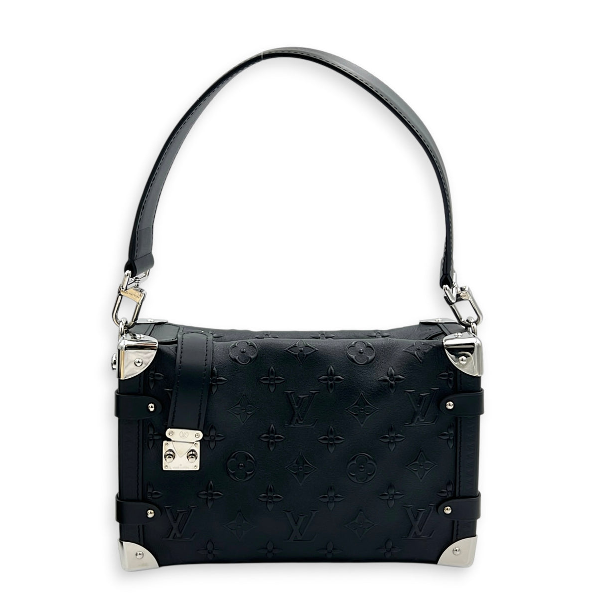 Side Trunk MM Black Crossbody Bag in Debossed Monogram, Palladium hardware