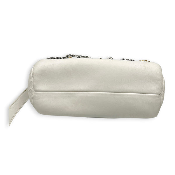 Chain 20s Signature Bowling White Shoulder Bag in Calfskin, Mixed hardware