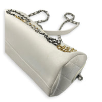 Chain 20s Signature Bowling White Shoulder Bag in Calfskin, Mixed hardware