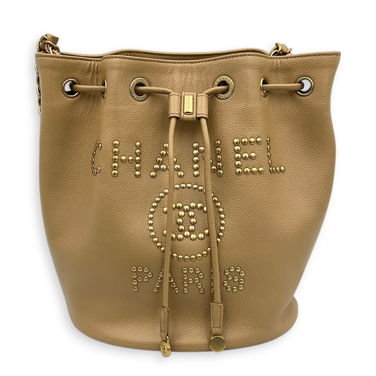 Deauville Beige Bucket Bag in Caviar Leather, Gold hardware