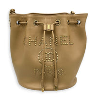 Deauville Beige Bucket Bag in Caviar Leather, Gold hardware