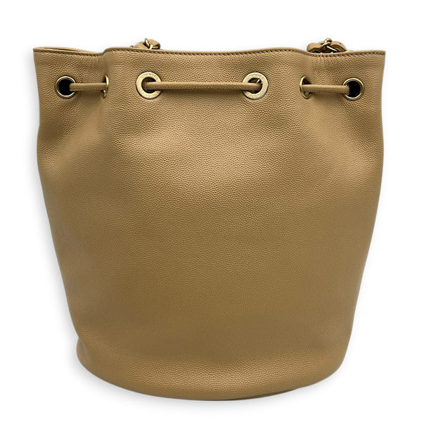 Deauville Beige Bucket Bag in Caviar Leather, Gold hardware