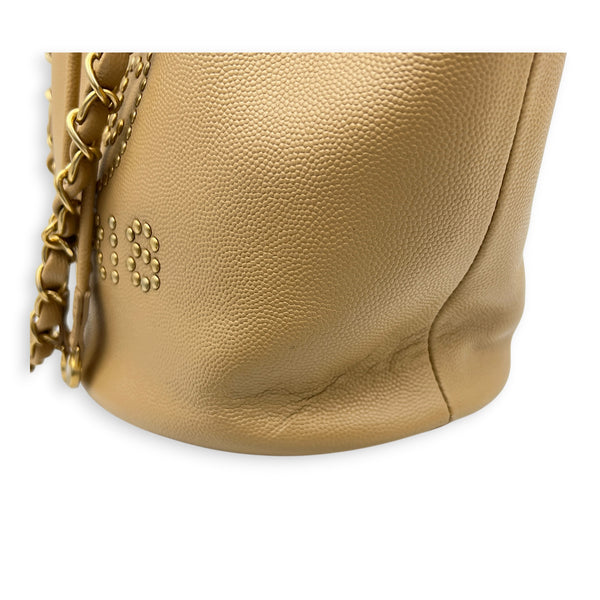 Deauville Beige Bucket Bag in Caviar Leather, Gold hardware