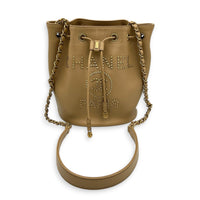 Deauville Beige Bucket Bag in Caviar Leather, Gold hardware