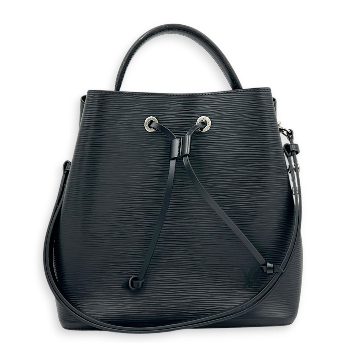 NeoNoe MM Black Bucket Bag in Epi Leather, Silver hardware