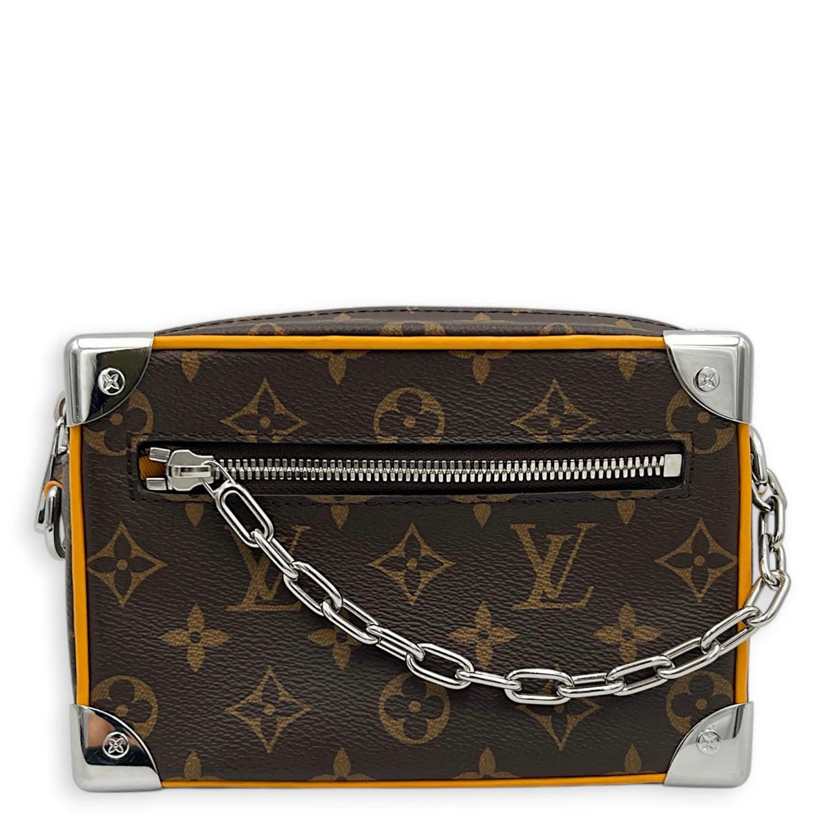 Soft Trunk Brown Crossbody Bag in Monogram Coated Canvas, Silver hardware