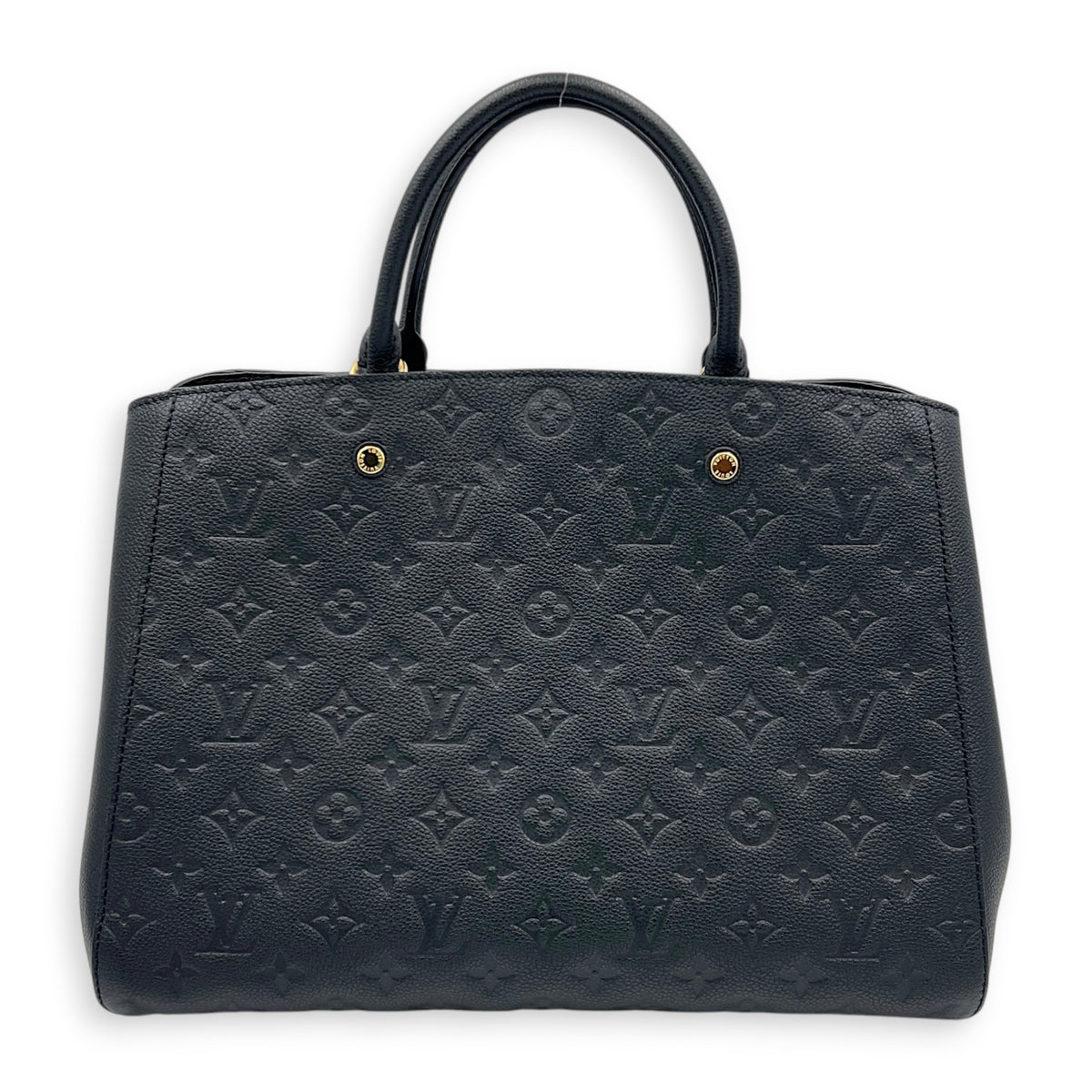 Montaigne GM Black Top Handle Bag in Monogram Empreinte Leather, Gold hardware