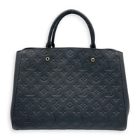 Montaigne GM Black Top Handle Bag in Monogram Empreinte Leather, Gold hardware