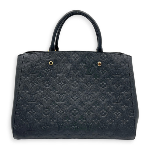 Montaigne GM Black Top Handle Bag in Monogram Empreinte Leather, Gold hardware