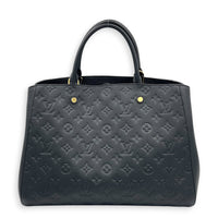 Montaigne GM Black Top Handle Bag in Monogram Empreinte Leather, Gold hardware