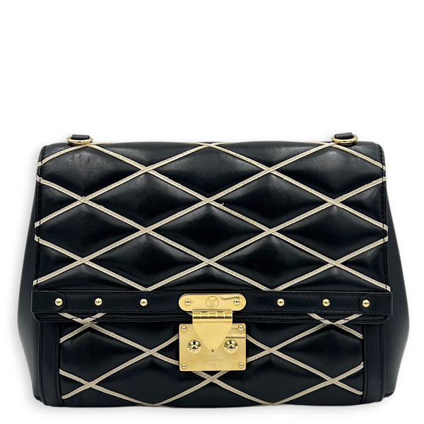 Malletage Shoulder Bag Black in Lambskin, Gold hardware