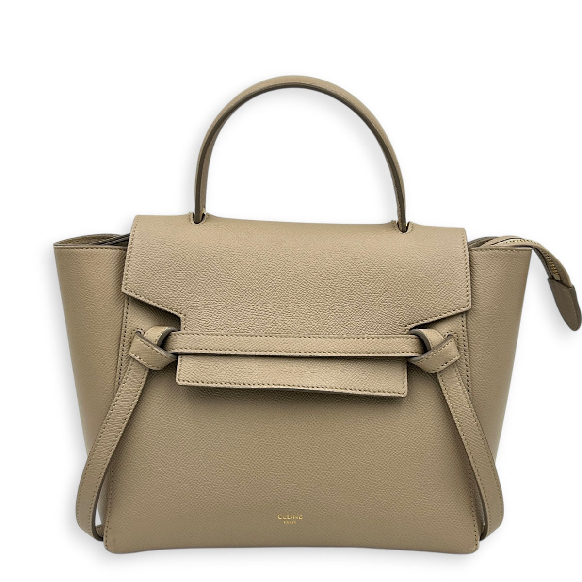 Belt Micro Beige Top Handle Bag in Calfskin, Gold hardware