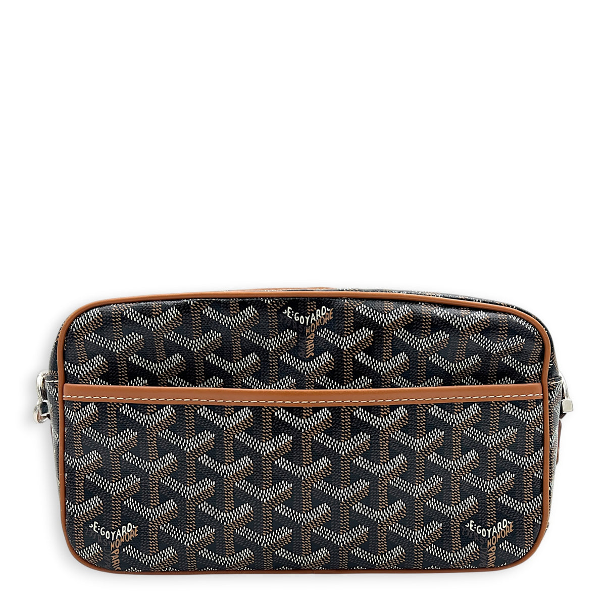 Cap Vert Black/Tan Crossbody Bag in Coated Canvas, Silver hardware