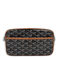 Cap Vert Black/Tan Crossbody Bag in Coated Canvas, Silver hardware