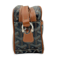 Cap Vert Black/Tan Crossbody Bag in Coated Canvas, Silver hardware