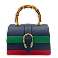 Dionysus Bamboo Blue Top Handle Bag in Calfskin, Gold hardware