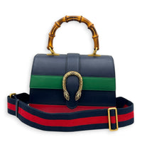 Dionysus Bamboo Blue Top Handle Bag in Calfskin, Gold hardware