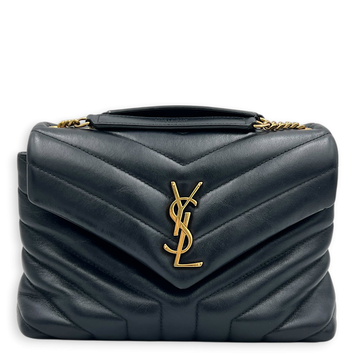Loulou Black Shoulder Bag in Calfskin, Gold hardware
