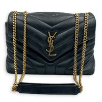 Loulou Black Shoulder Bag in Calfskin, Gold hardware