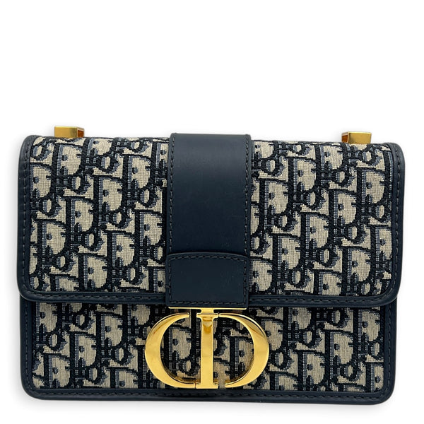30 Montaigne Shoulder Bag Blue in Jacquard, Gold hardware