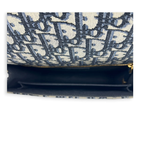 30 Montaigne Shoulder Bag Blue in Jacquard, Gold hardware