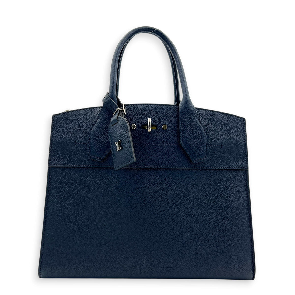 Steamer MM Blue Top Handle Bag in Calfskin, Silver hardware