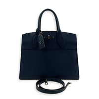 Steamer MM Blue Top Handle Bag in Calfskin, Silver hardware