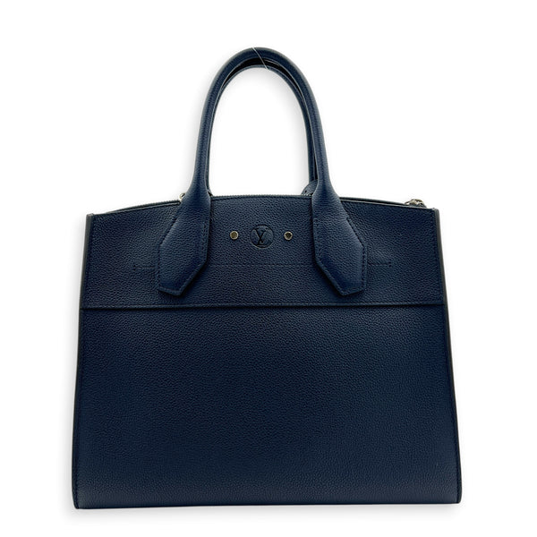 Steamer MM Blue Top Handle Bag in Calfskin, Silver hardware