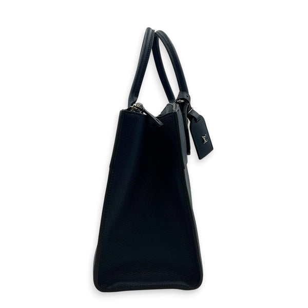 Steamer MM Blue Top Handle Bag in Calfskin, Silver hardware