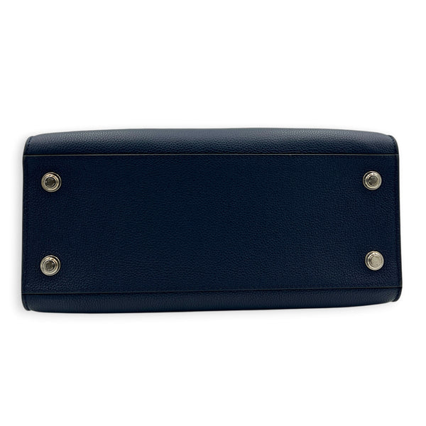 Steamer MM Blue Top Handle Bag in Calfskin, Silver hardware
