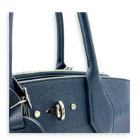 Steamer MM Blue Top Handle Bag in Calfskin, Silver hardware