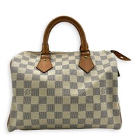 Speedy 25 Damier Azur Top Handle Bag in Coated Canvas, Gold hardware