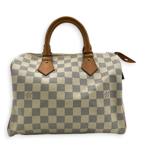 Speedy 25 Damier Azur Top Handle Bag in Coated Canvas, Gold hardware