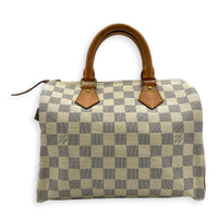 Speedy 25 Damier Azur Top Handle Bag in Coated Canvas, Gold hardware