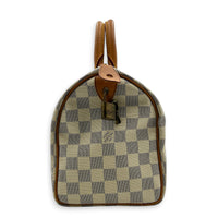 Speedy 25 Damier Azur Top Handle Bag in Coated Canvas, Gold hardware
